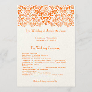 Orange Whimisical Love Birds Wedding Program