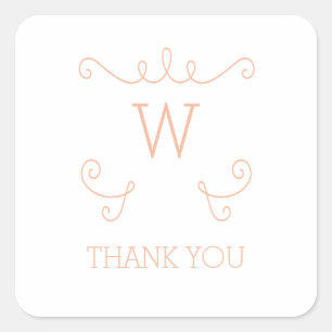 Orange Whimsical Flourish Monogram Thank You Square Sticker