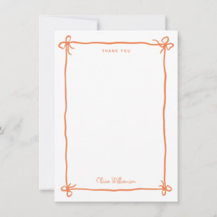Orange Whimsical Ribbon Bow Hand Drawn Border Thank You Card