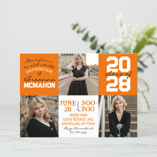 Orange & White 3 Photo Graduation Invitation