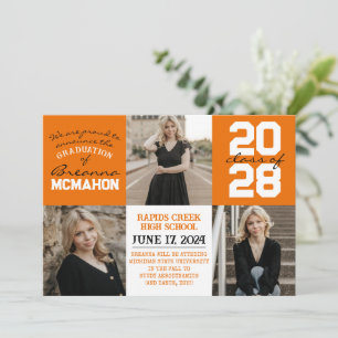 Orange & White 4 Photo Graduation Announcement