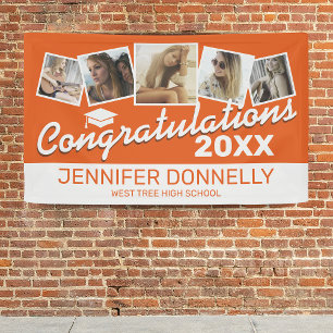 Orange White 5 Photo 2025 Graduation Party Banner