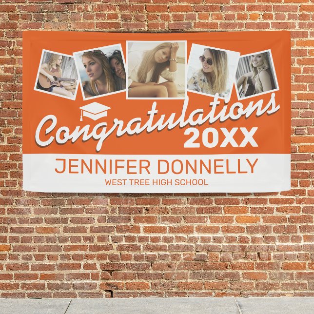 Orange White 5 Photo 2025 Graduation Party Banner (Creator Uploaded)