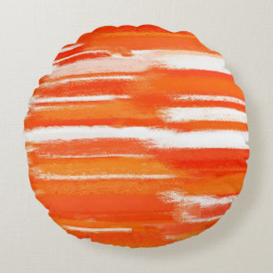 Orange White Abstract Painting Round Pillow