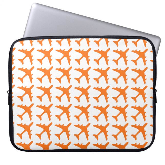 Orange white airplane pattern laptop sleeve (Front)