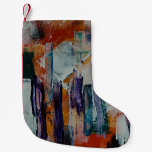 Orange white and black abstract painting small christmas stocking