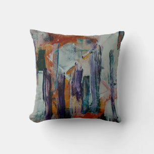 Orange white and black abstract painting throw pillow