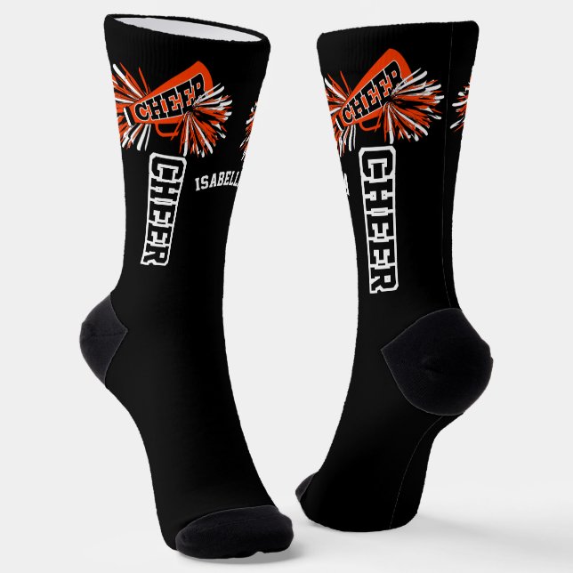 Orange, White and Black Cheer Socks (Angled)