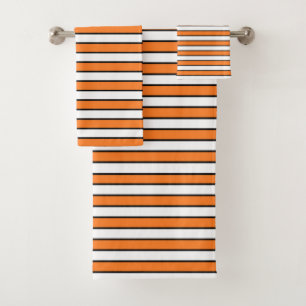Orange, White and Black Stripes Bath Towel Set