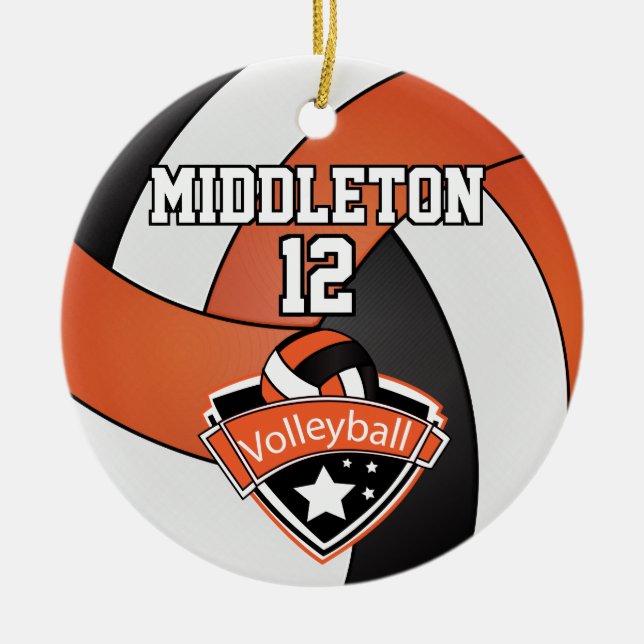 Orange, White and Black Volleyball Ceramic Ornament (Front)