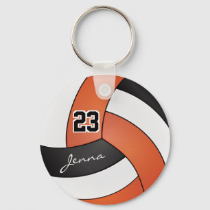Orange, White and Black Volleyball - Customize Keychain