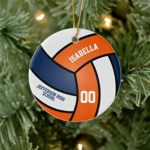 Orange, White and Blue Volleyball Ceramic Ornament