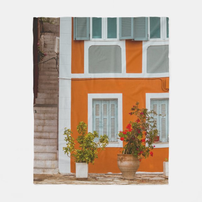 ORANGE WHITE AND GRAY CONCRETE BUILDING FLEECE BLANKET (Front)