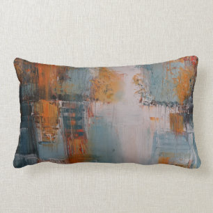 Orange, white, and teal abstract painting lumbar pillow