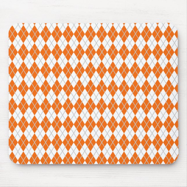 Orange & White Argyle Mouse Pad (Front)