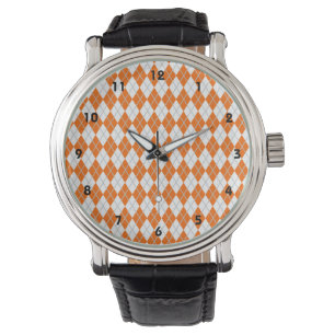 Orange & White Argyle Watch