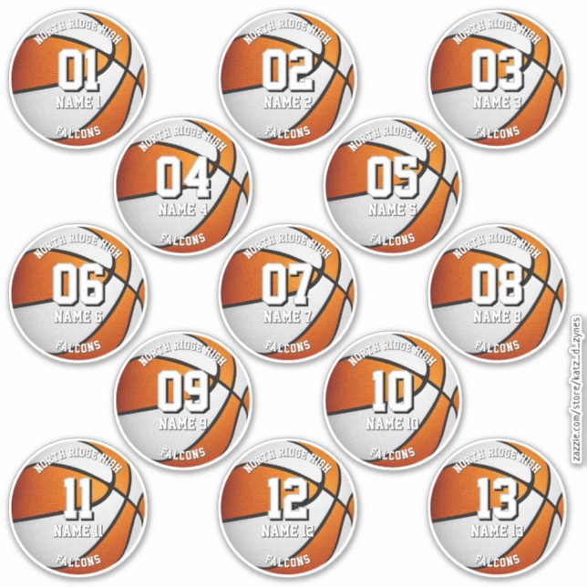 orange white basketball 13 team members names (Front)