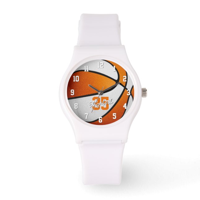 orange white basketball girls name jersey number watch (Front)
