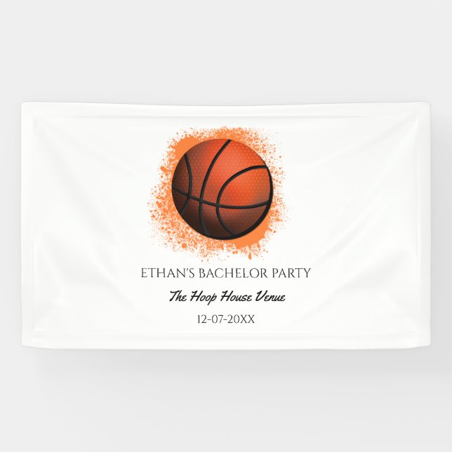 Orange white basketball weekend party - champion banner (Horizontal)