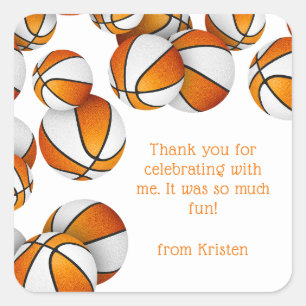 orange white basketballs girls sports party square sticker