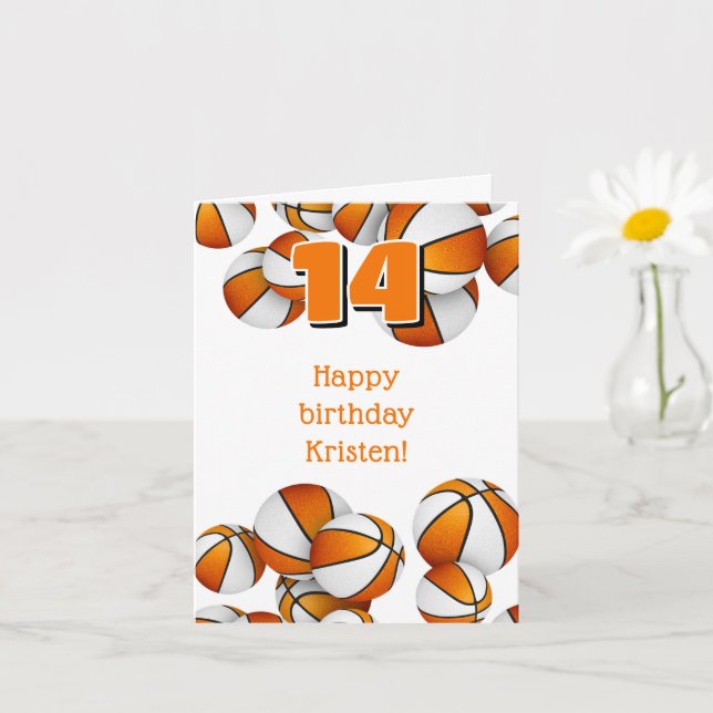 orange white basketballs kids birthday card (Small Plant)
