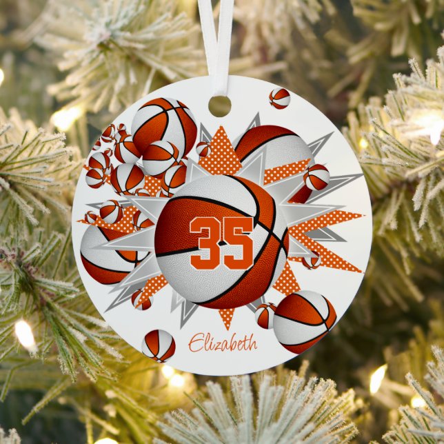 orange white basketballs stars girls keepsake metal ornament (Insitu)
