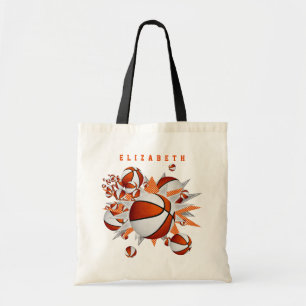 orange white basketballs stars girls name tote bag