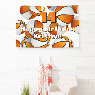 orange white basketballs young athlete party banner