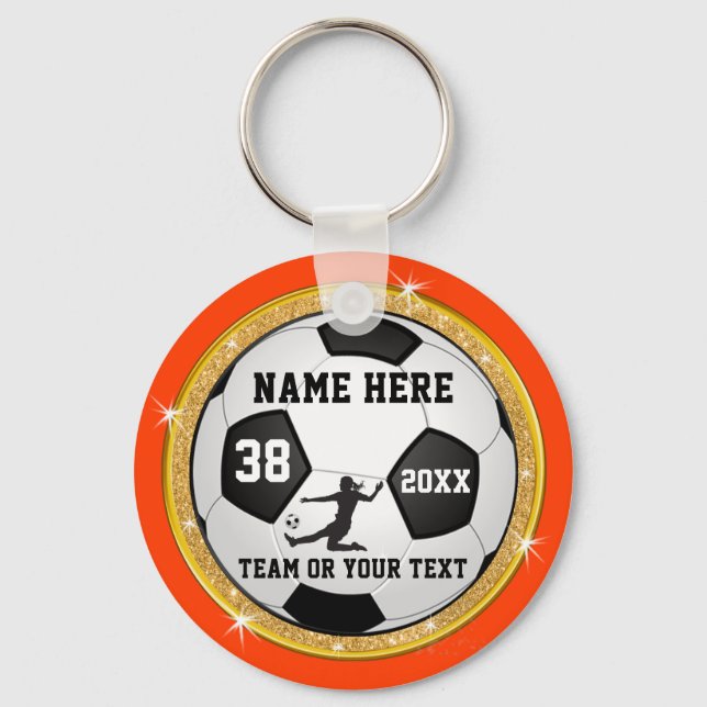 Orange, White, Black and Gold Girls Soccer Goodies Keychain (Front)