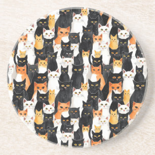 Orange White Black Cats Coaster