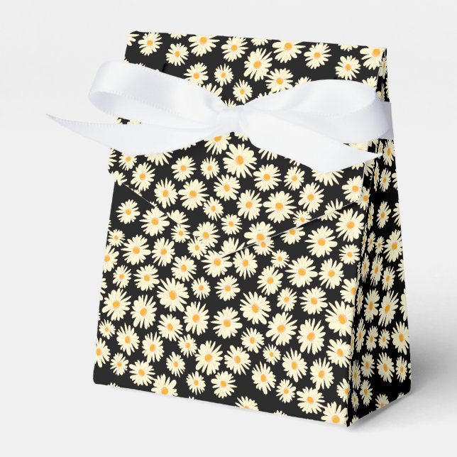 Orange white black daisy flower pattern favor box (Front Side)