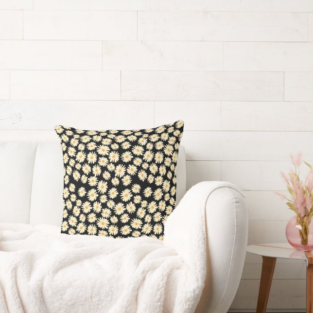 Orange white black daisy flower pattern throw pillow (Couch)