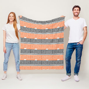Orange White Black Greek Key Fret Pattern Design  Fleece Blanket