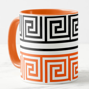 Orange White Black Greek Key Fret Pattern Design Mug