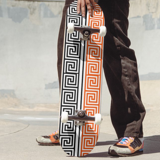 Orange White Black Greek Key Fret Pattern Design  Skateboard (Creator Uploaded)