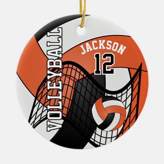 Orange, White & Black Personalize Volleyball 🏐 Ceramic Ornament (Front)