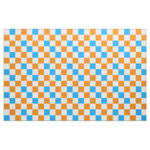 Orange White Blue Chequered Pattern Design  Fabric
