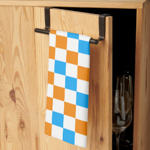 Orange White Blue Chequered Pattern Design  Kitchen Towel