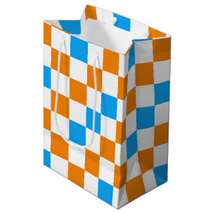 Orange White Blue Chequered Pattern Design Medium Gift Bag