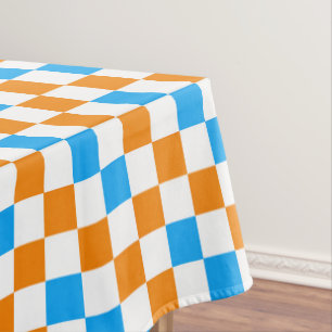Orange White Blue Chequered Pattern Design  Tablecloth