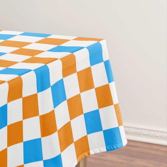 Orange White Blue Chequered Pattern Design  Tablecloth (In Situ)