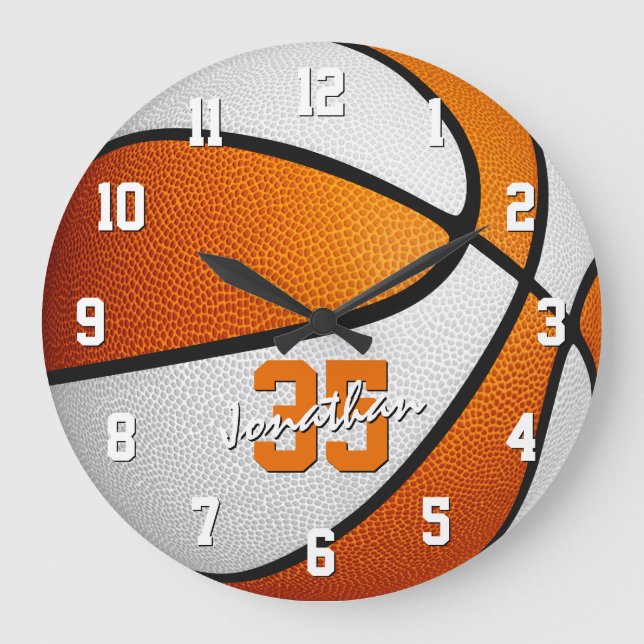 orange white boys girls basketball personalized large clock (Front)