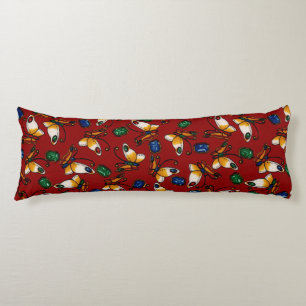Orange white Butterflies, Emerald, Sapphire on red Body Pillow