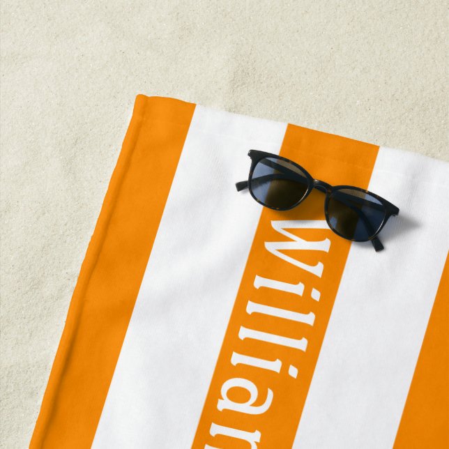 Orange White | Cabana Stripes Personalized Beach Towel (In Situ)