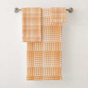 Orange White Checker Abstract Pattern Bath Towel Set