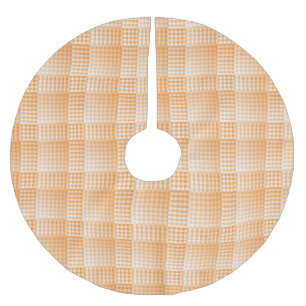 Orange White Checker Abstract Pattern Brushed Polyester Tree Skirt