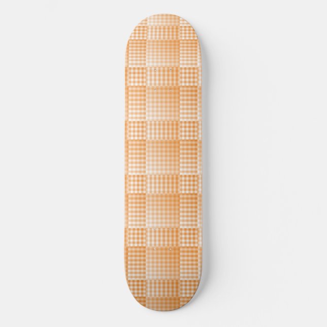 Orange White Checker Abstract Pattern Skateboard (Front)