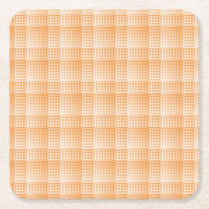 Orange White Checker Abstract Pattern Square Paper Coaster