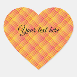 Orange White Checker Abstract Personalized Pattern Heart Sticker