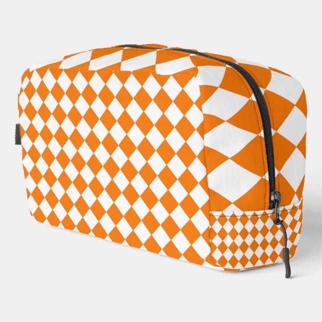 Orange White Checker Diamond Pattern Toiletry Bag (Right Corner)